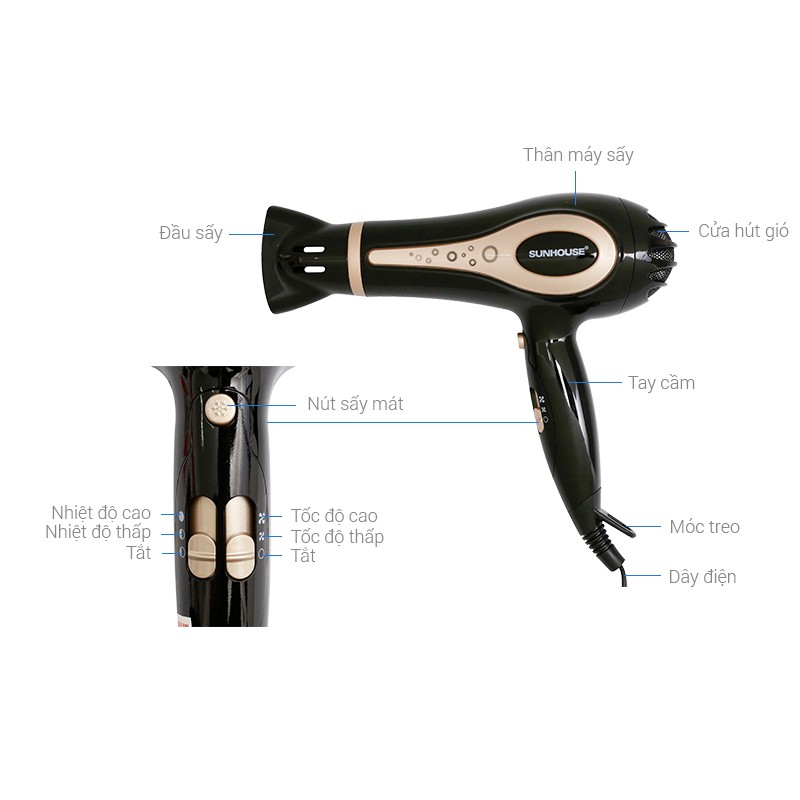 [HÀNG CHÍNH HÃNG] Máy sấy tóc cao cấp SUNHOUSE SHD2317 Bảo hành 12 tháng