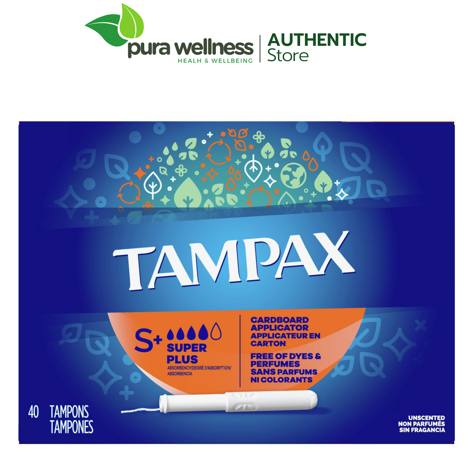 Tampax Cardboard Tampon Super Plus loại 4 giọt 40 miếng cán giấy không mùi