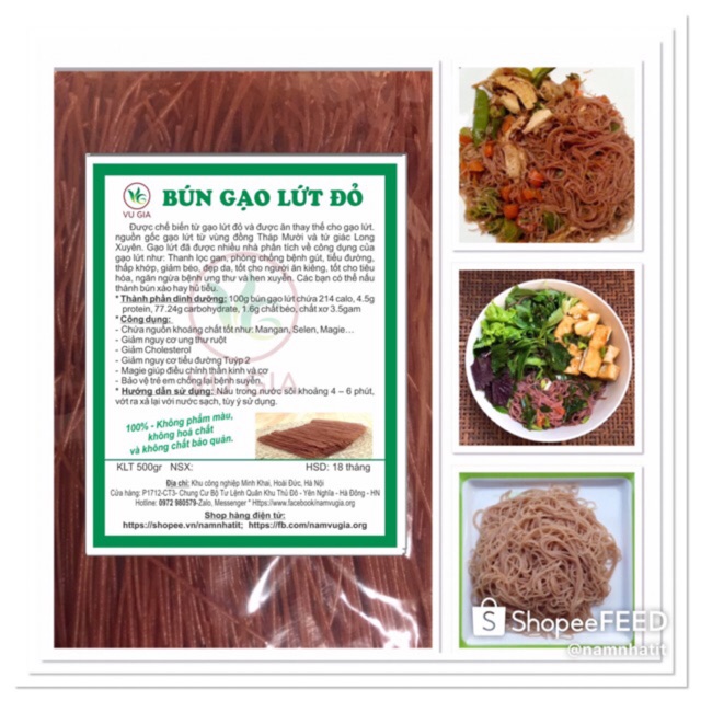 BÚN gạo lứt đỏ gói 500g