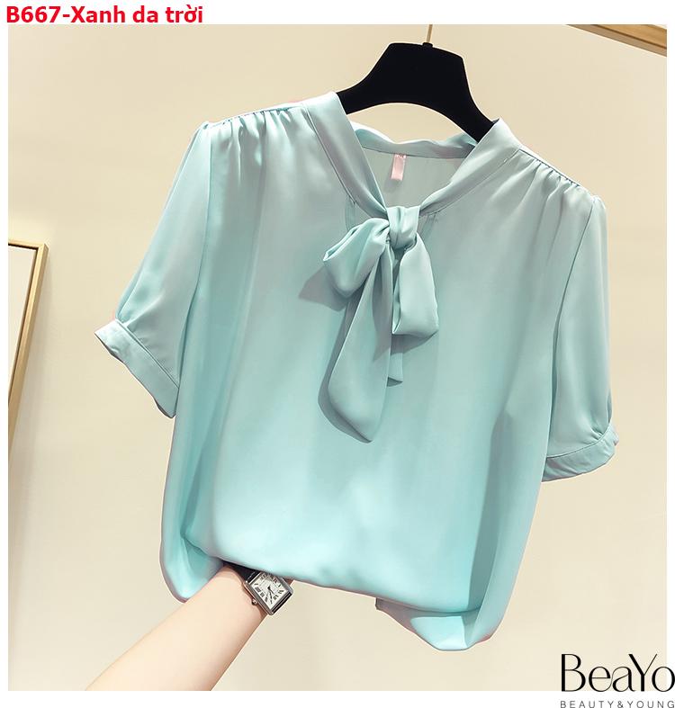 [HCM]B667-ÁO SƠ MI CỘT NƠ TAY NGẮN XINH XẮN