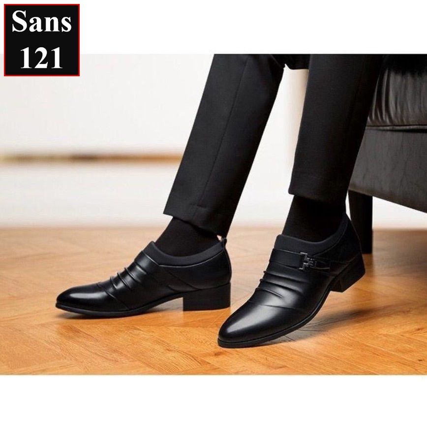 Giày da nam cao cấp Sans121 giầy tây không dây đen nâu trắng bigsize size lớn 43 44 45 46 47 48 nhỏ 37 38 39 40 41