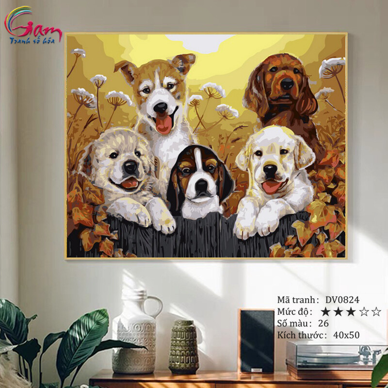 Paint by numbers kit with frame - No DV0824 Puppy Painting For Home Wall Decor, New Hobby And Gift