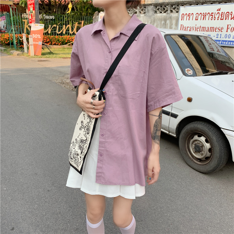 Áo Sơ Mi Cổ Vest phối túi Nam Nữ 3 màu basic chất vải thô mềm