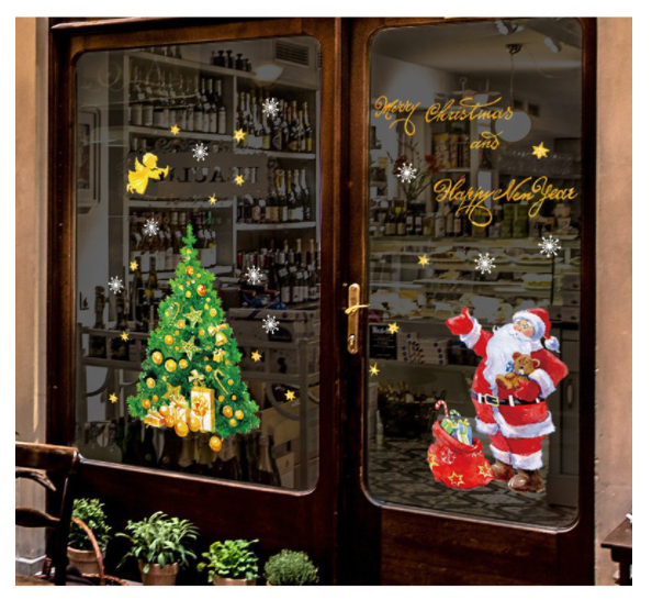 Decal trang trí Noel - Phát quà bên cây thông
