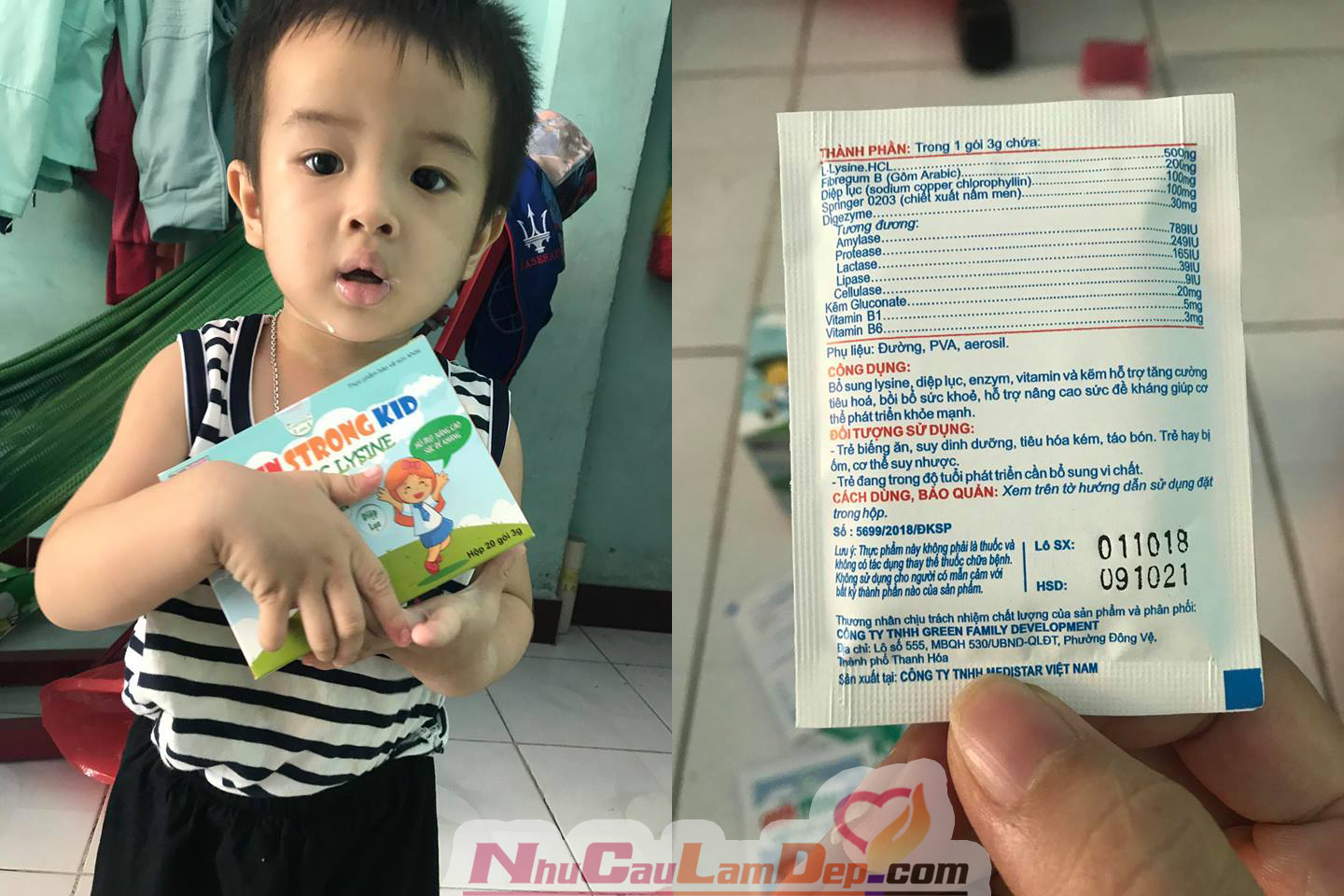 (Sale date 1/2025) Diệp Lục Lysine (Green Strong Kid) Hộp 30 gói