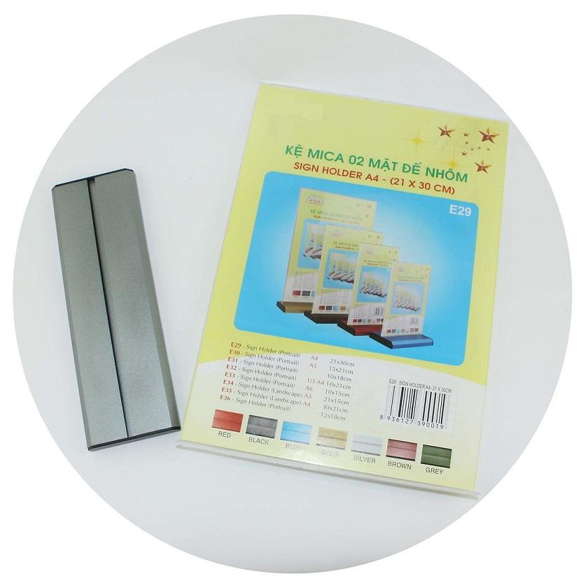 [HCM]Kệ mica 2 mặt A4 đứng đế lùa nhôm E29 kích thước 21x30 cm