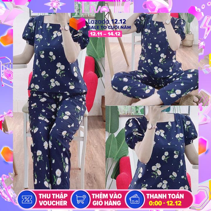 Đồ bộ mặc nhà, mặc sau sinh cổ vuông vải LỤA mềm mịn