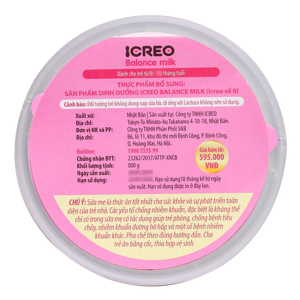Sữa Bột Glico Icreo Số 0 - Hộp 800g (Cho trẻ 0~12 tháng tuổi)