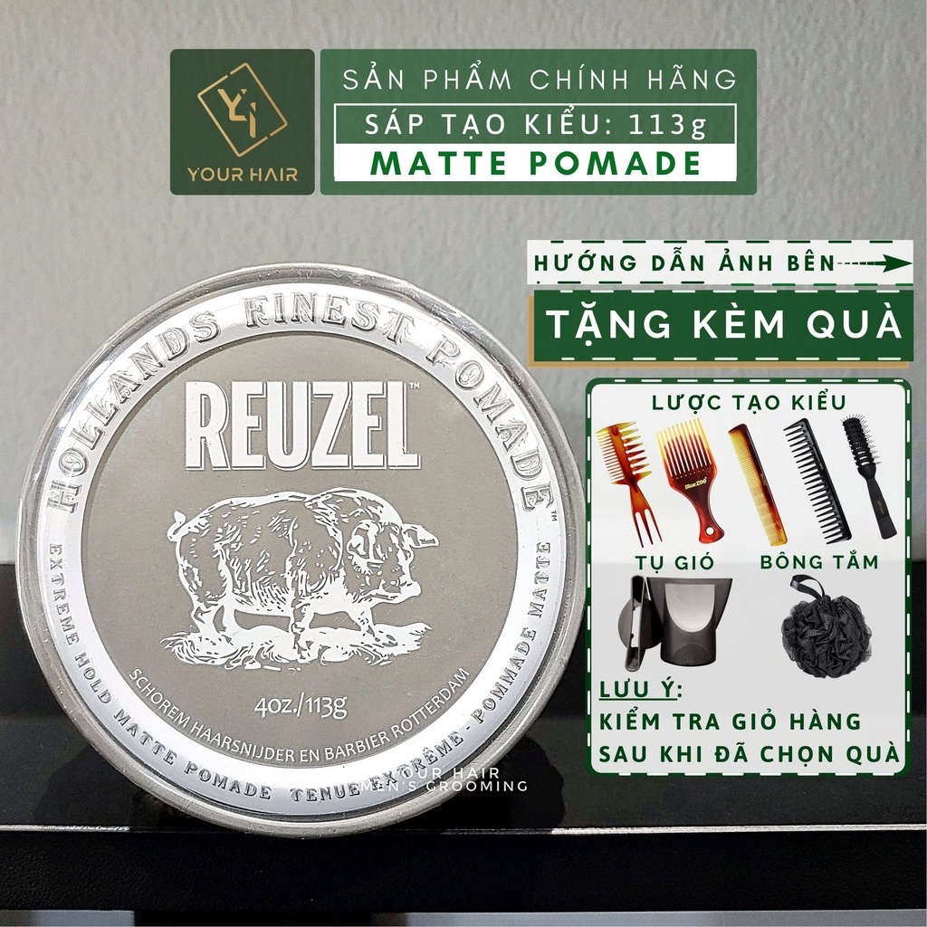 ▥△  Sáp vuốt tóc Reuzel Extreme Hold Matte Pomade - 113g