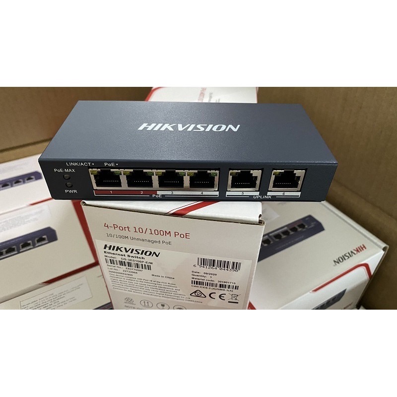 Switch mạng DS-3E0106P-E/M 4 cổng PoE , 2 cổng uplink 10/100Mbps