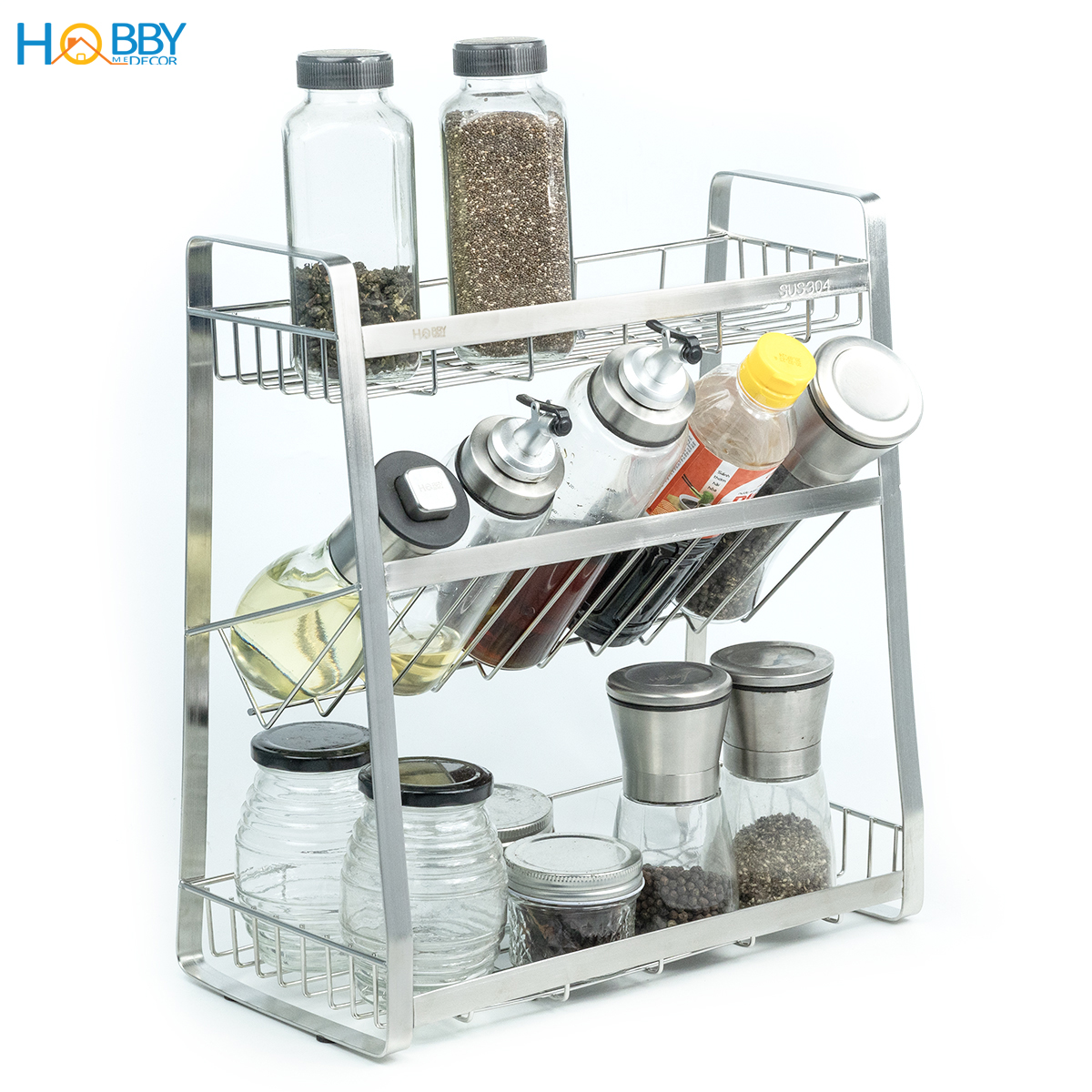 Kệ đựng gia vị 3 tầng để chai lọ nhà bếp đa năng Hobby Home Decor 3TGV inox 304