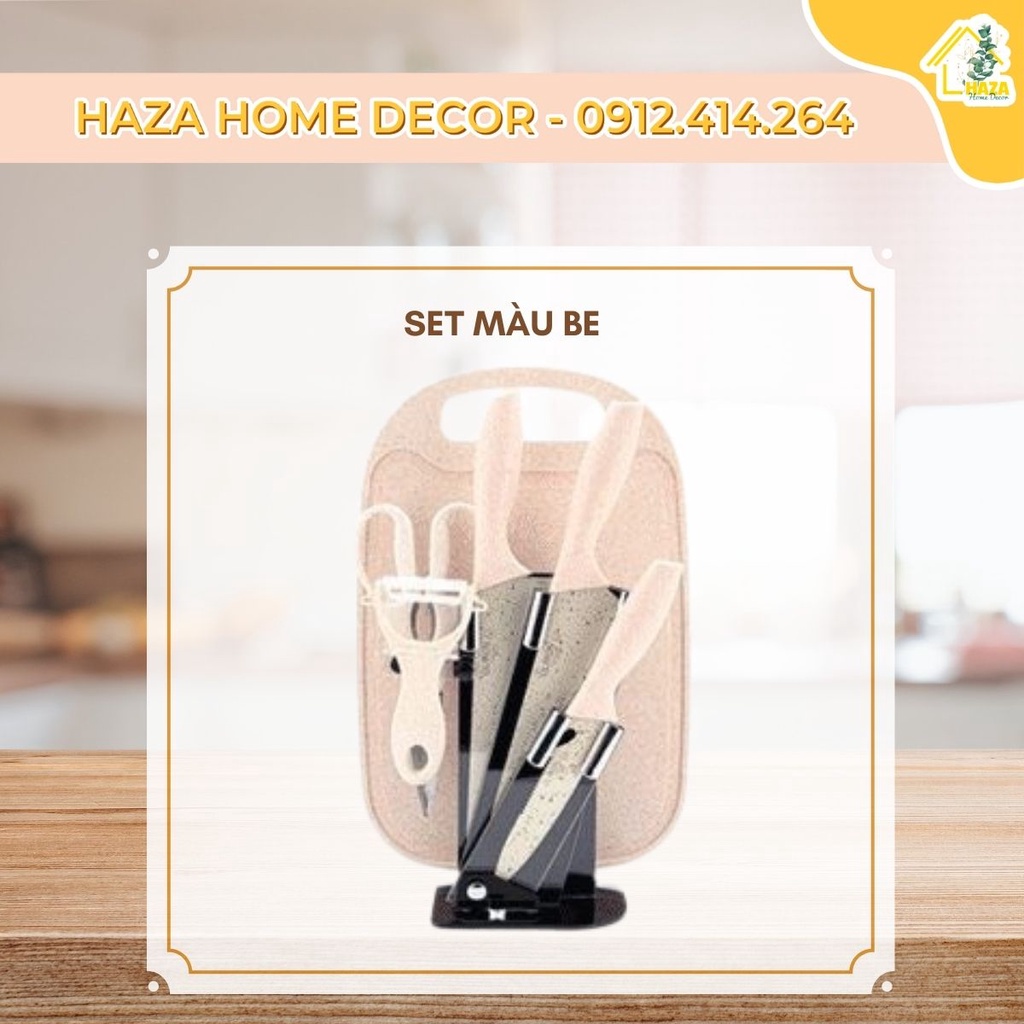 Bộ dao kéo nạo làm bếp inox chống gỉ phủ lúa mạch 7 món cao cấp
