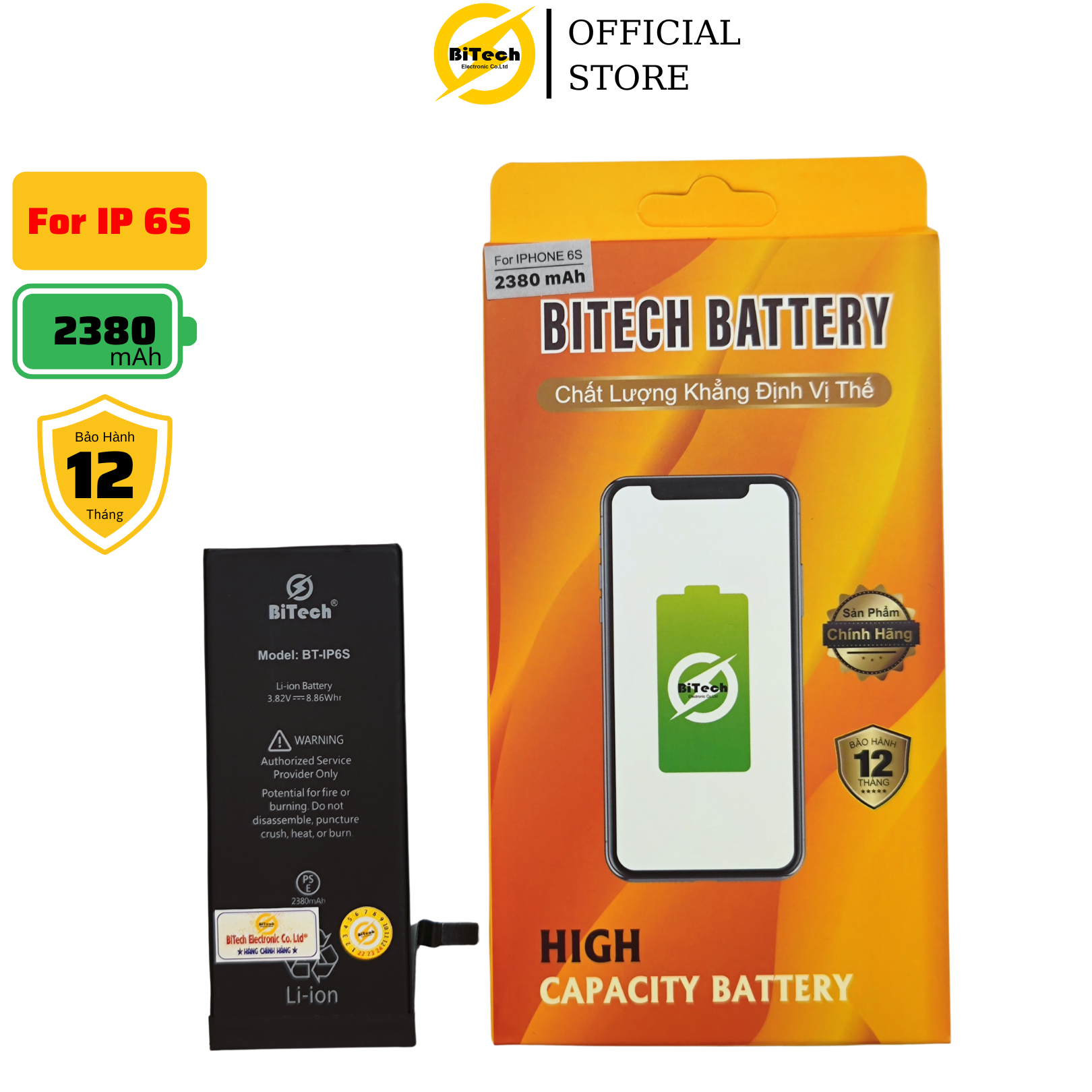 Pin điện thoại dung lượng cao BITECH BT-6S ( dung lượng 2380 mAh )(Tặng bộ vít mở + Seal dán pin)