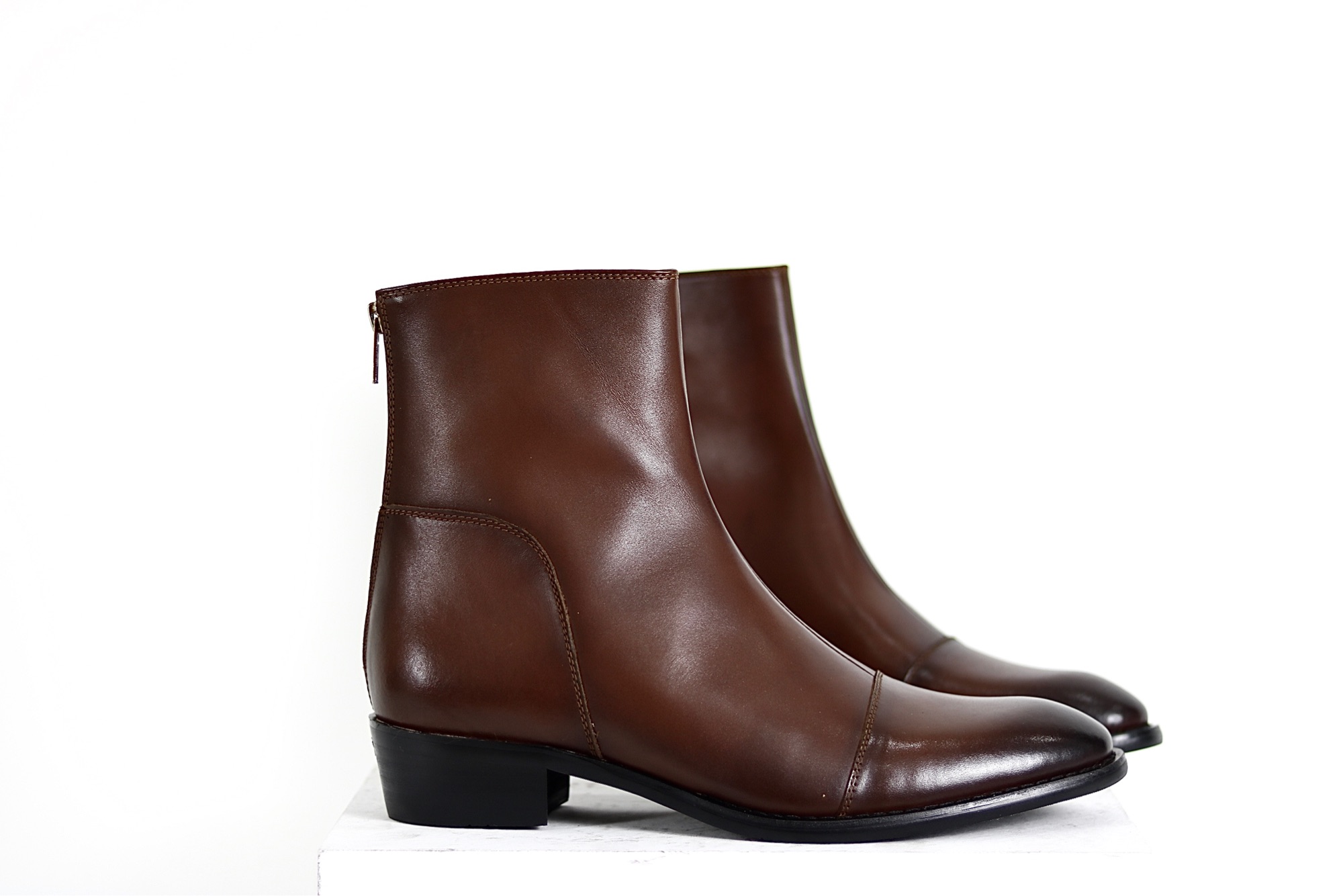 Giày nam Back Zip Boot Red Brown High Heel