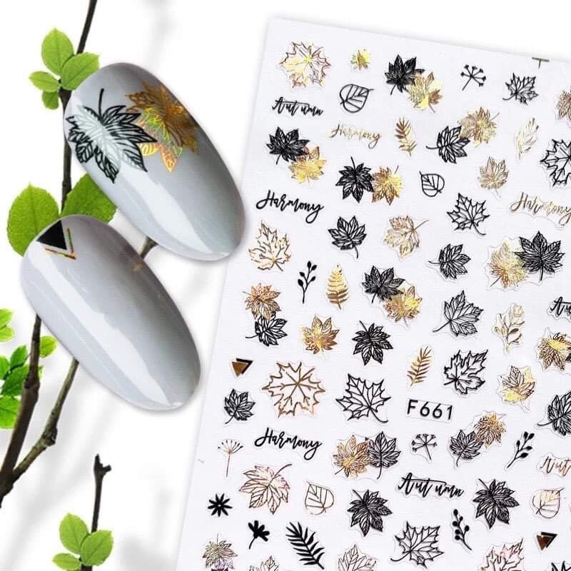 Hình dán lá nhiều kiểu trang trí Nail
