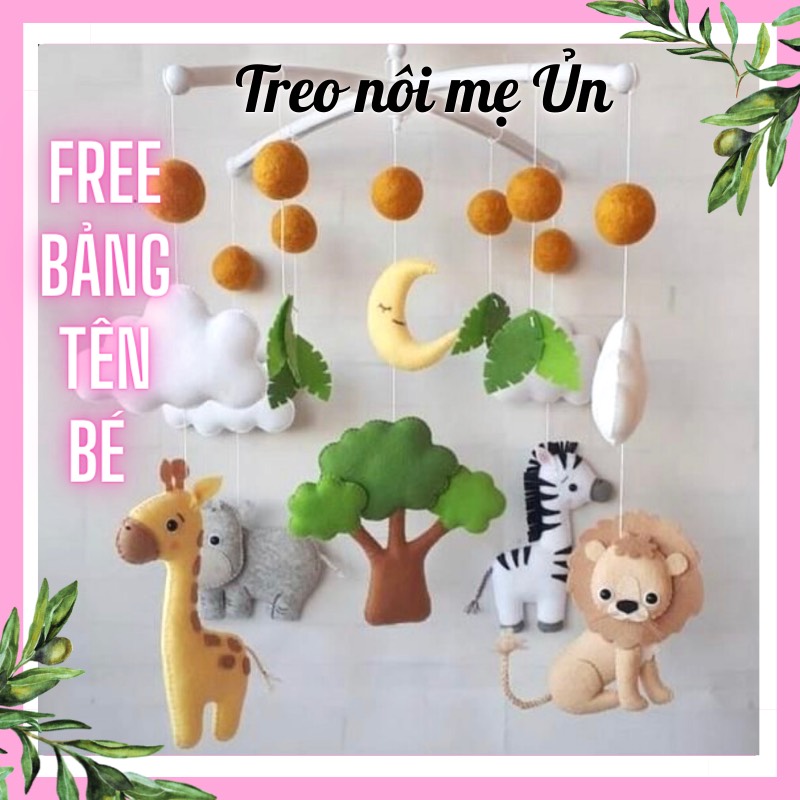 Đồ chơi treo nôi cũi kích thích thị giác cho bé sơ sinh có nhạc tự xoay mẫu Treo Nôi Thú Rừng