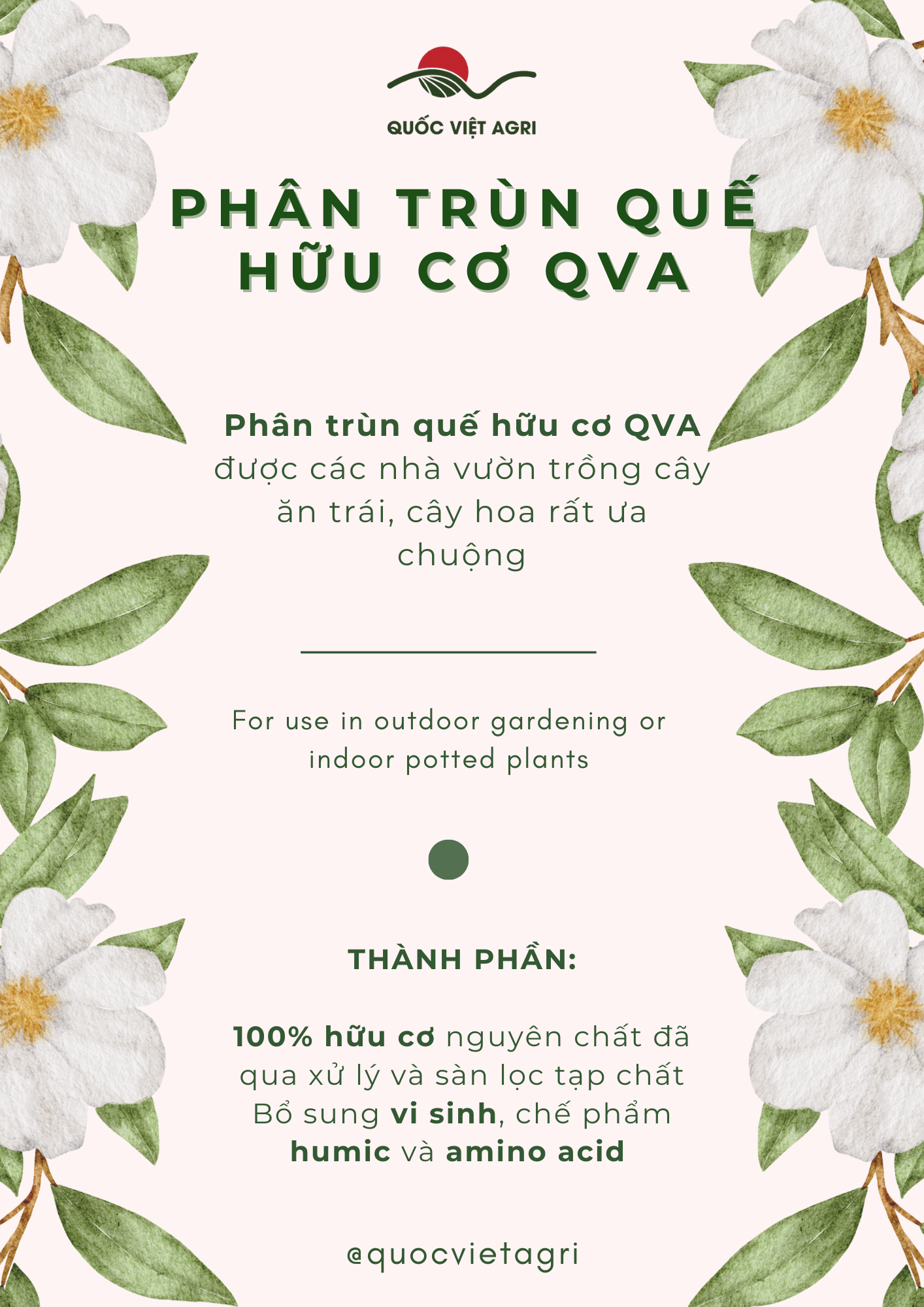 Phân trùn quế nguyên chất QVA 100% HỮU CƠ (500g - 5kg)