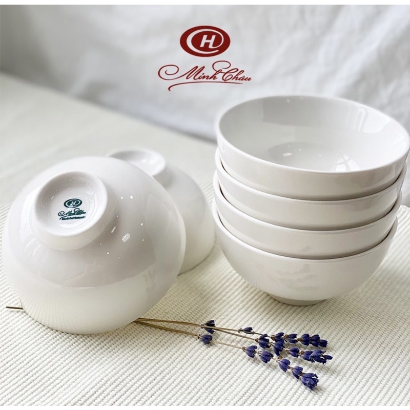 Bát trắng ăn cơm sứ xương Minh Châu