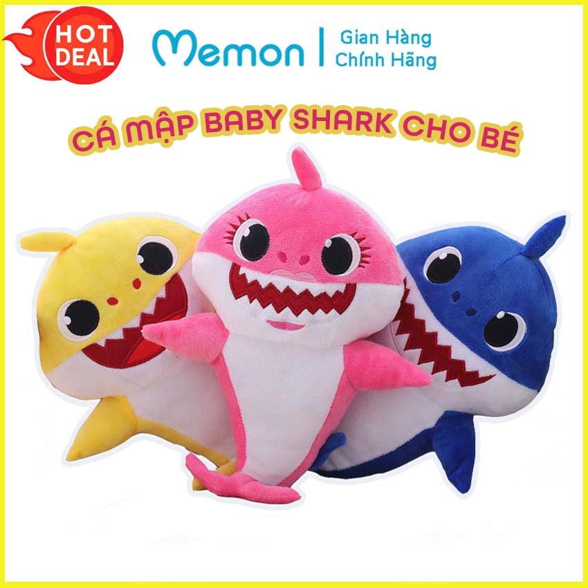 Cá mập baby shark 30cm cao cấp memon, gấu bông cá mập cho bé