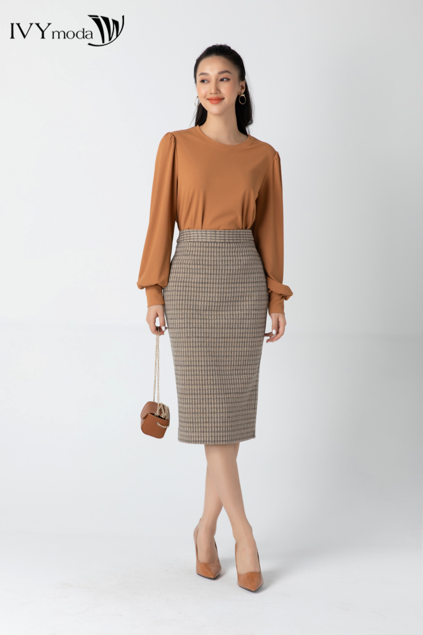 [TỪ 20H 8.9 - VOUCHER 10% ĐƠN 499K|GIẢM TỐI ĐA 150K] Chân váy bút chì vải kẻ IVY moda MS 30B9018