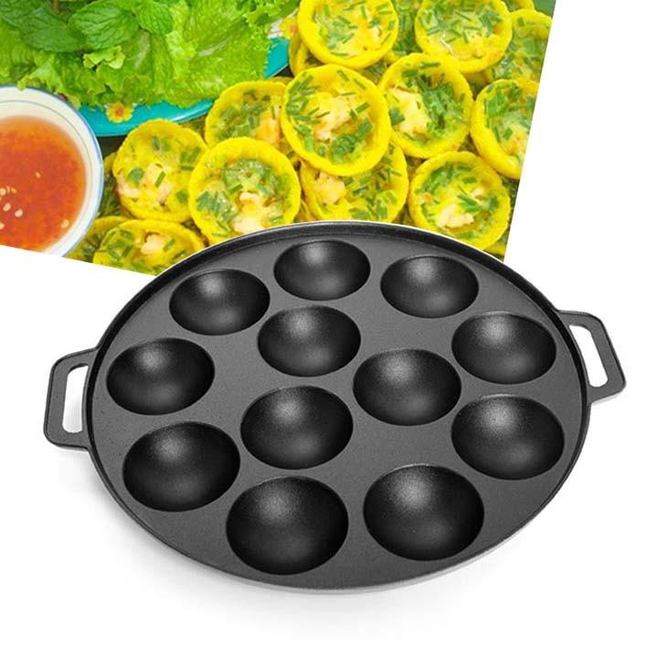 Dụng cụ Khuôn đổ bánh khọt 12 lỗ,BÁNH CĂN 12 LỖ chống dính cho gia đình cao cấp ( kèm nắp đầy đủ phụ kiện ?)