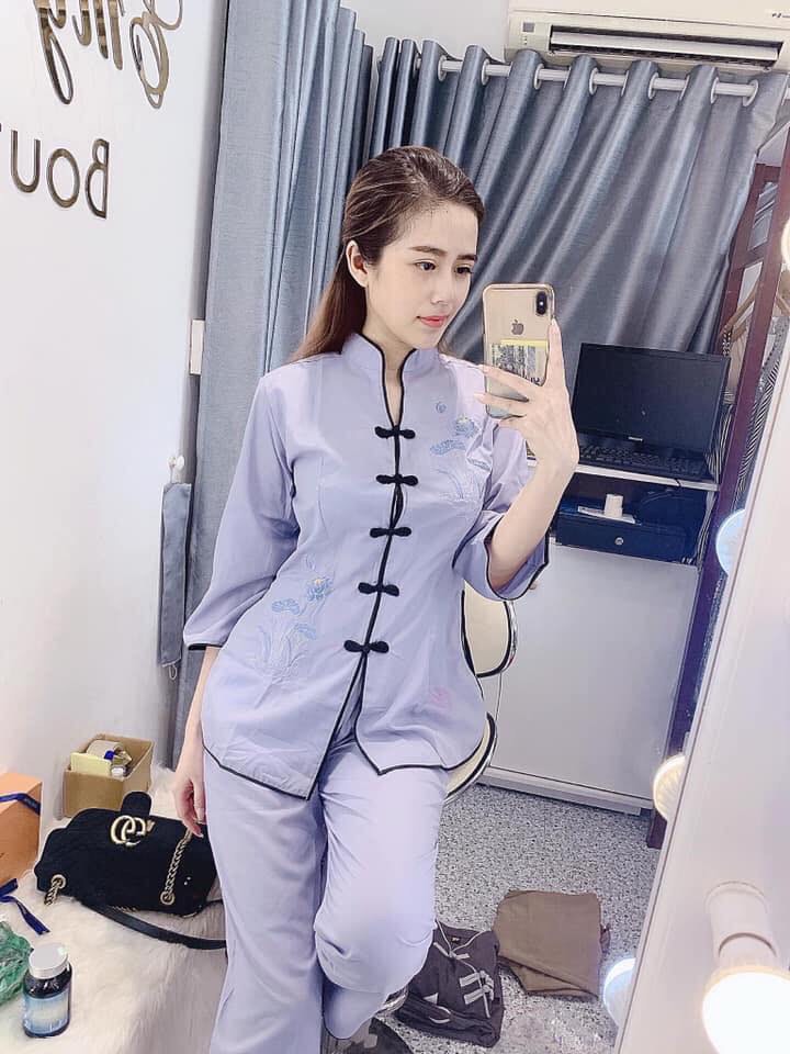 Pháp phục đi chùa Bộ chất kate xẩm thẳng K01