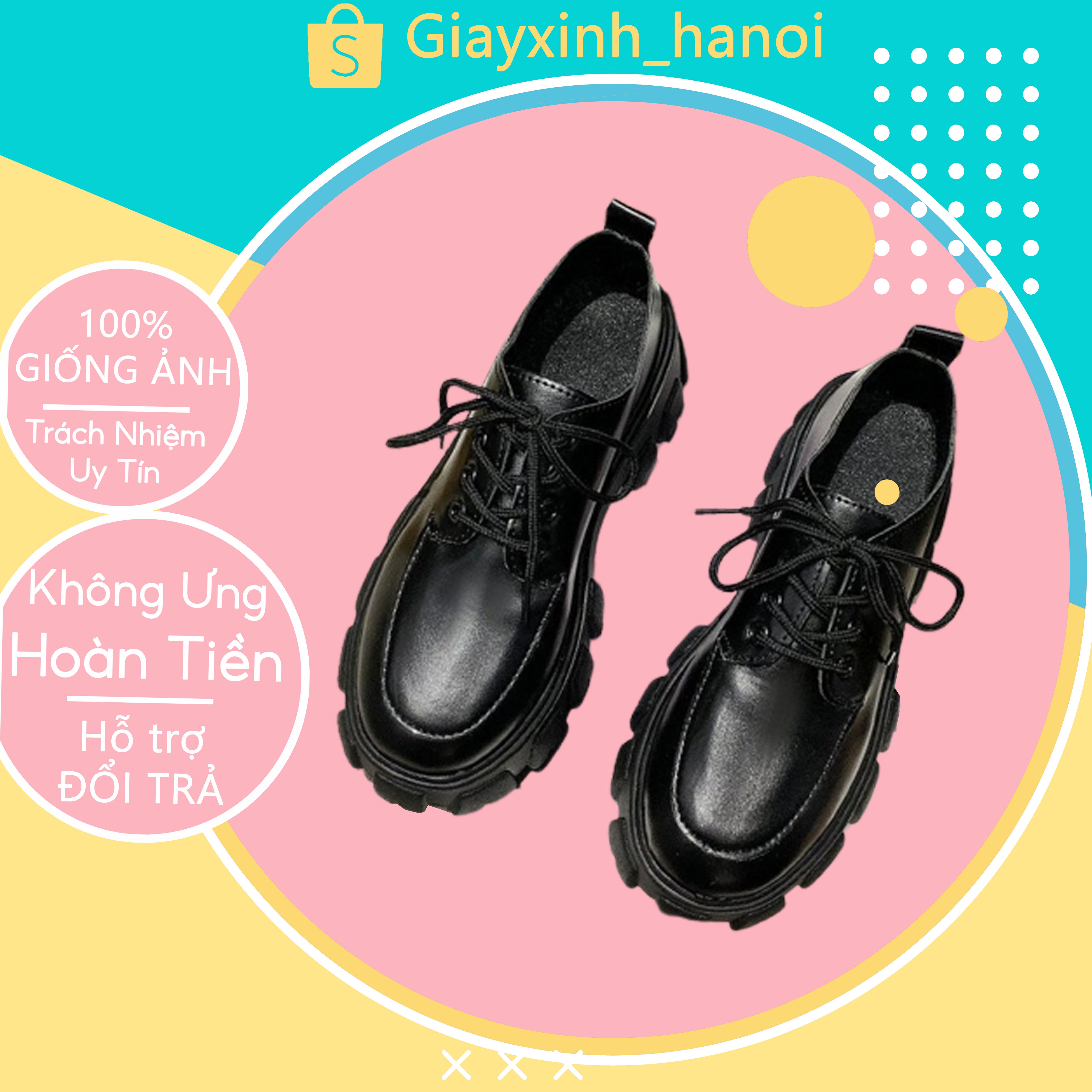 Bốt nữ cổ thấp da bóng cao cấp kiểu dáng Hàn, Giày Oxford da bóng độn đế