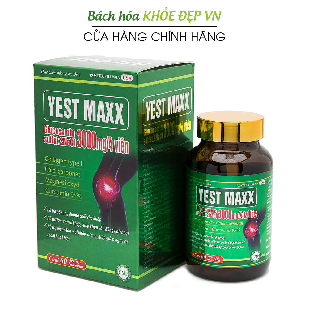 Viên Uống Bổ Xương Khớp Glucosamin 3000mg Yest Maxx giảm đau nhức mỏi xương khớp giảm thoái hóa khớp - Hộp 60 viên
