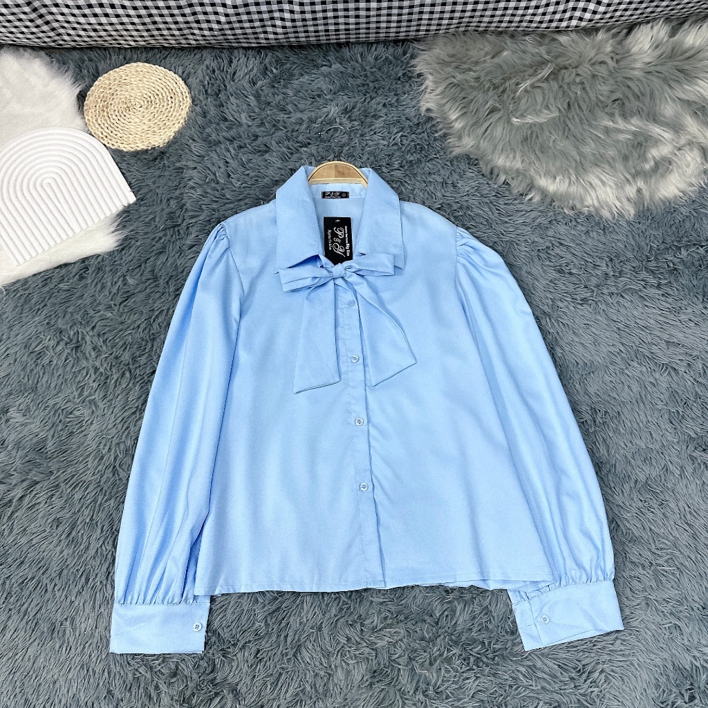 Áo sơ mi bigsize nữ cột nơ bo tay,áo kiểu nữ công sở thời trang chất vải lụa chéo không nhăn thoáng mát sm16