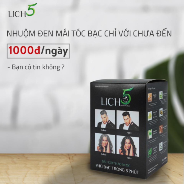 Lich5 - Dầu gội thảo dược nhuộm tóc công nghệ Đức - Với 2 màu đen và màu nâu nhập khẩu
