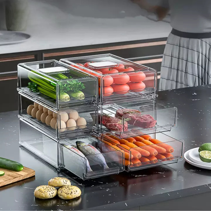 Hộp Tủ Lạnh Ngăn Kéo HKStorae, Hộp Đựng Tủ Lạnh Xếp Chồng Cho Thú Cưng, Hộp Đựng Thức Ăn Tủ Lạnh Nhà Bếp Hộp Đựng Thức Ăn Trứng Tủ Lạnh