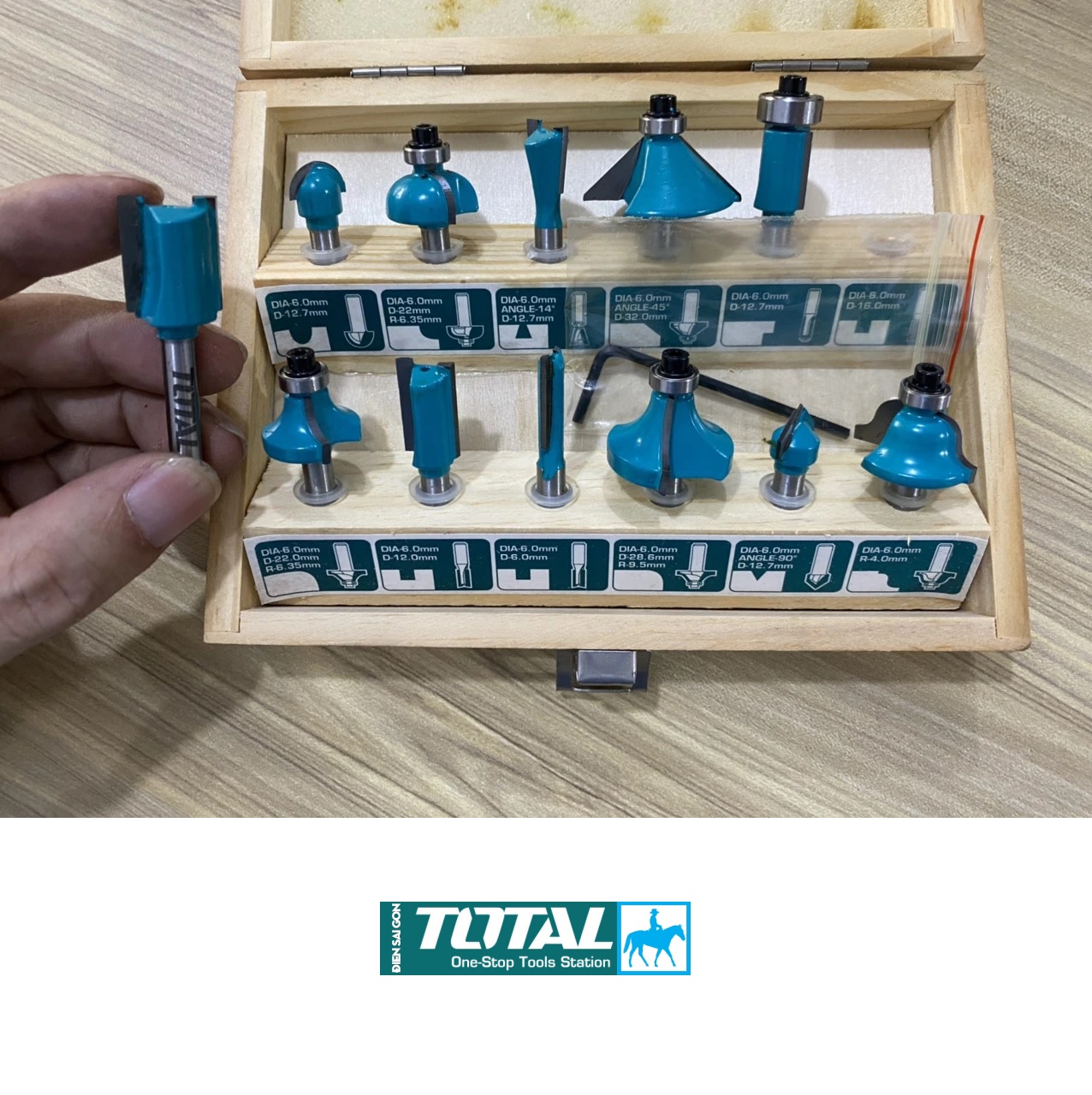 BỘ 12 MŨI PHAY GỖ 6MM Total TACSR0121