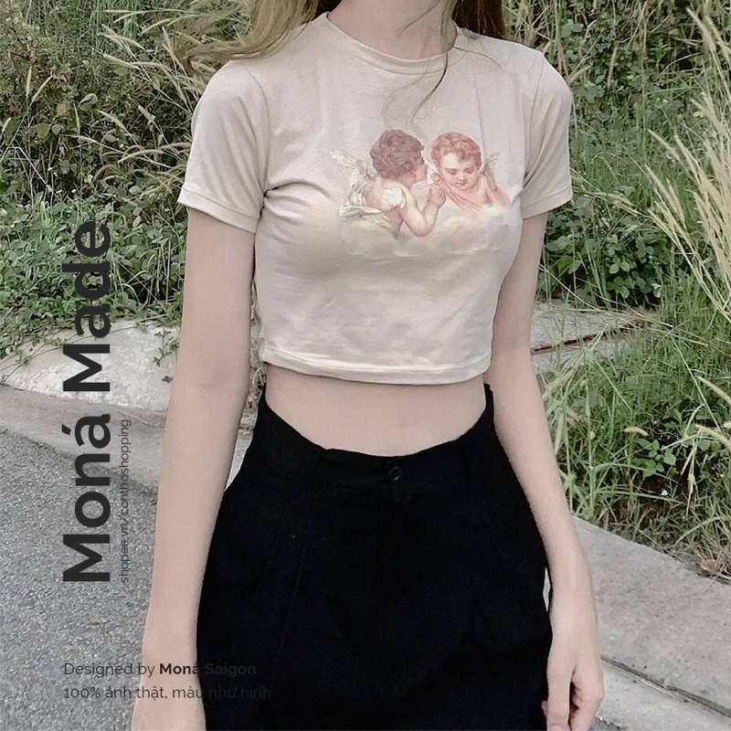 Áo croptop thun Y2K MONÁ -  ANGEL