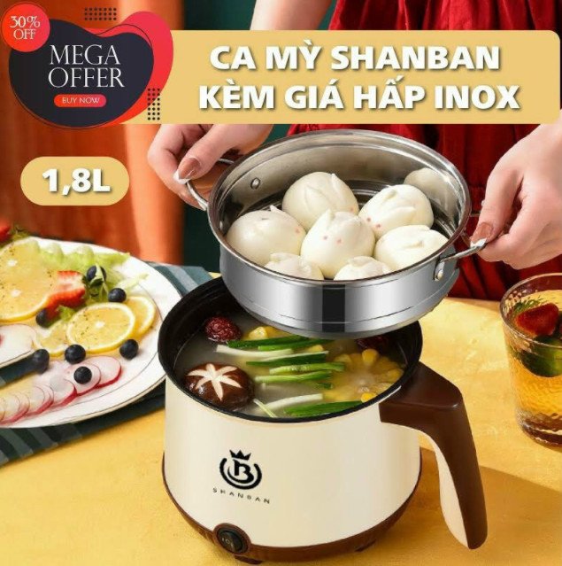 Nồi Điện Mini 2 Tầng Đa Năng Tặng Kèm Khay Hấp ( Chiên, Xào, Nấu ăn, nấu cơm, nấu lẩu mini ) cho 1-2 người