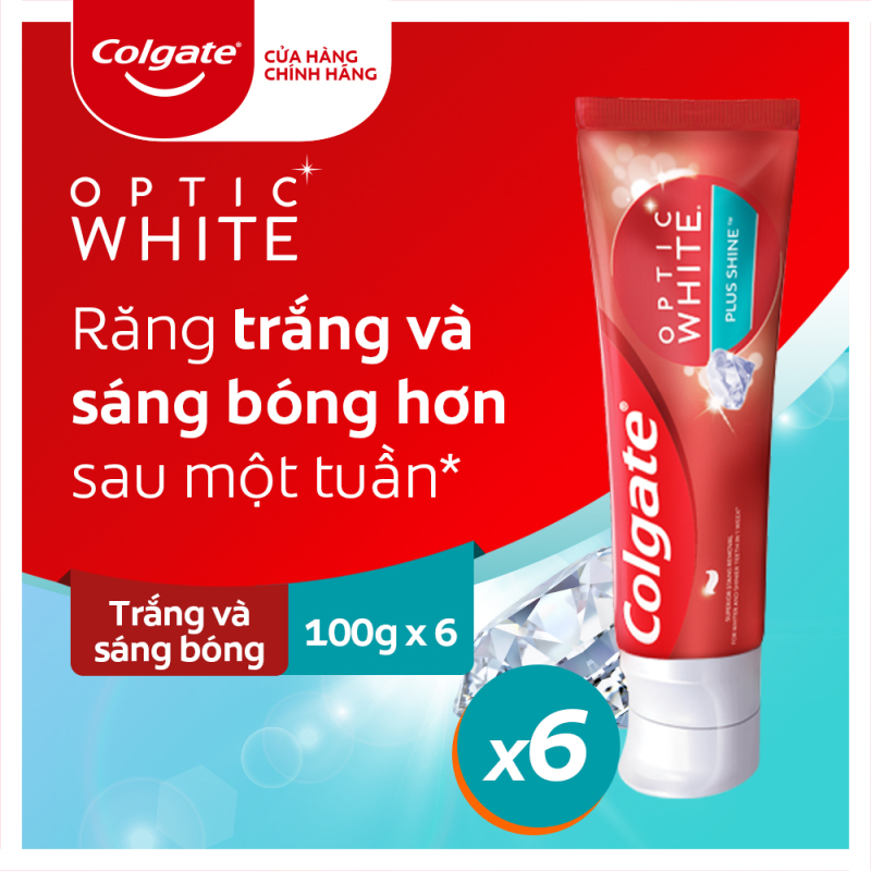 Bộ 6 Kem đánh răng Colgate Optic White Plus Shine làm trắng răng & sáng răng 100g