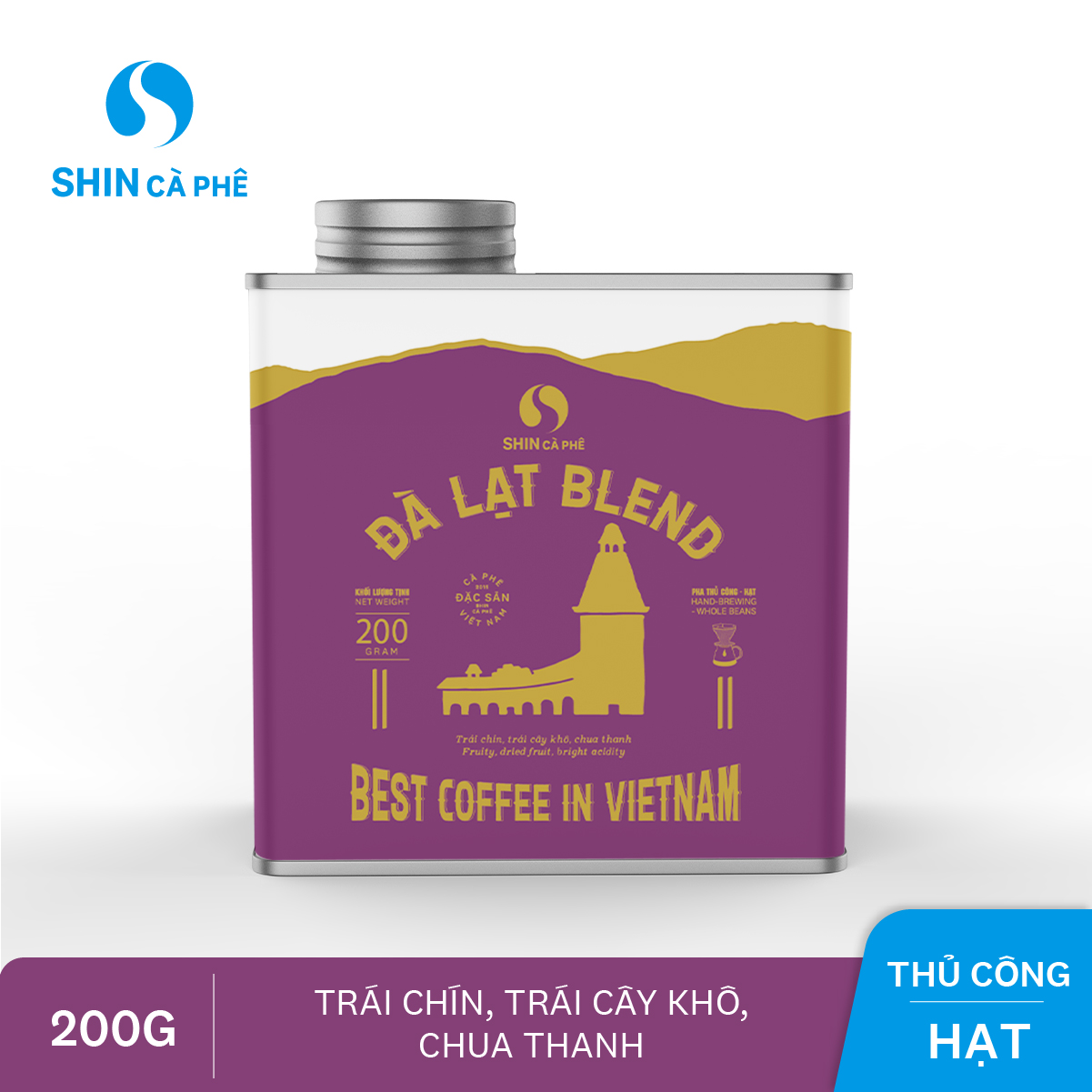 Shin cà phê -cà phê 100% arabica đà lạt blend - hộp thiếc 200g