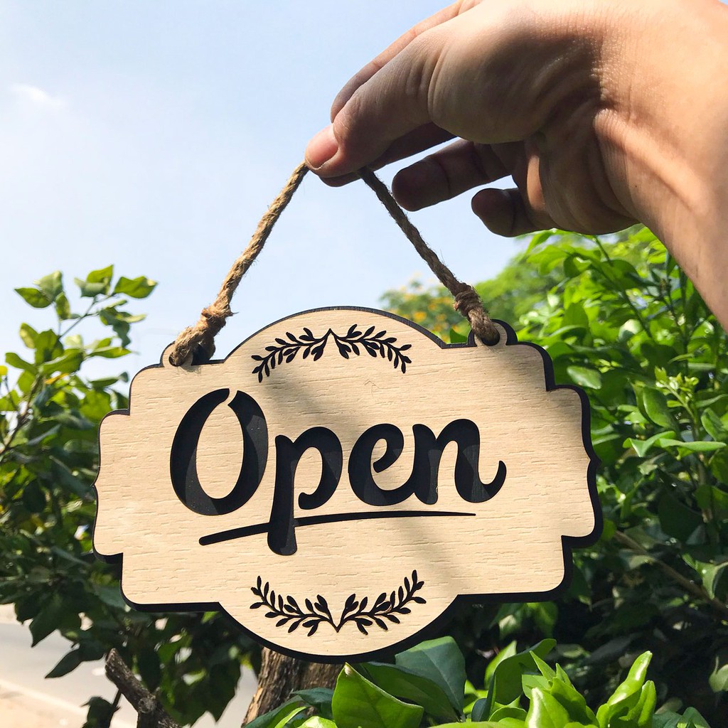 Bảng Open / Closed gỗ 2 mặt dạng treo