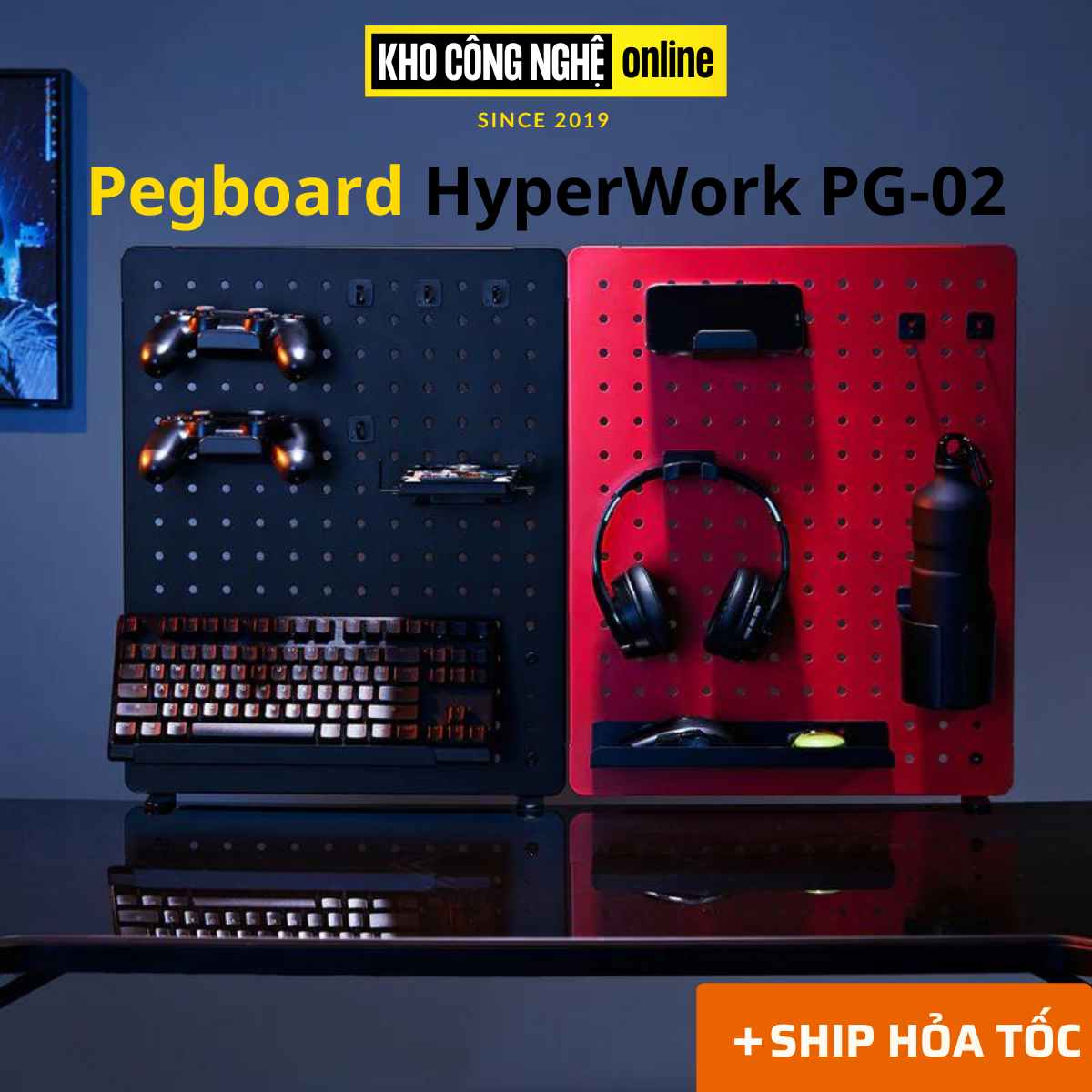 Bảng treo đồ Pegboard HyperWork PG-02 (Bảng kim loại, sơn tĩnh điện cao cấp, chân kẹp bàn, 14 phụ kiện đi kèm)