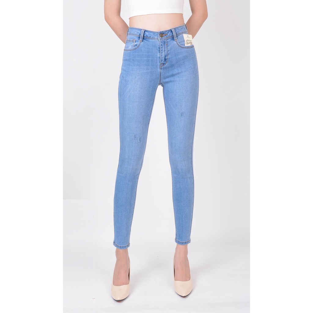 Quần jean nữ ống bó skinny đẹp lưng cao cạp cao xước nhẹ hàng hiệu cao cấp mã 401 VANIZEN