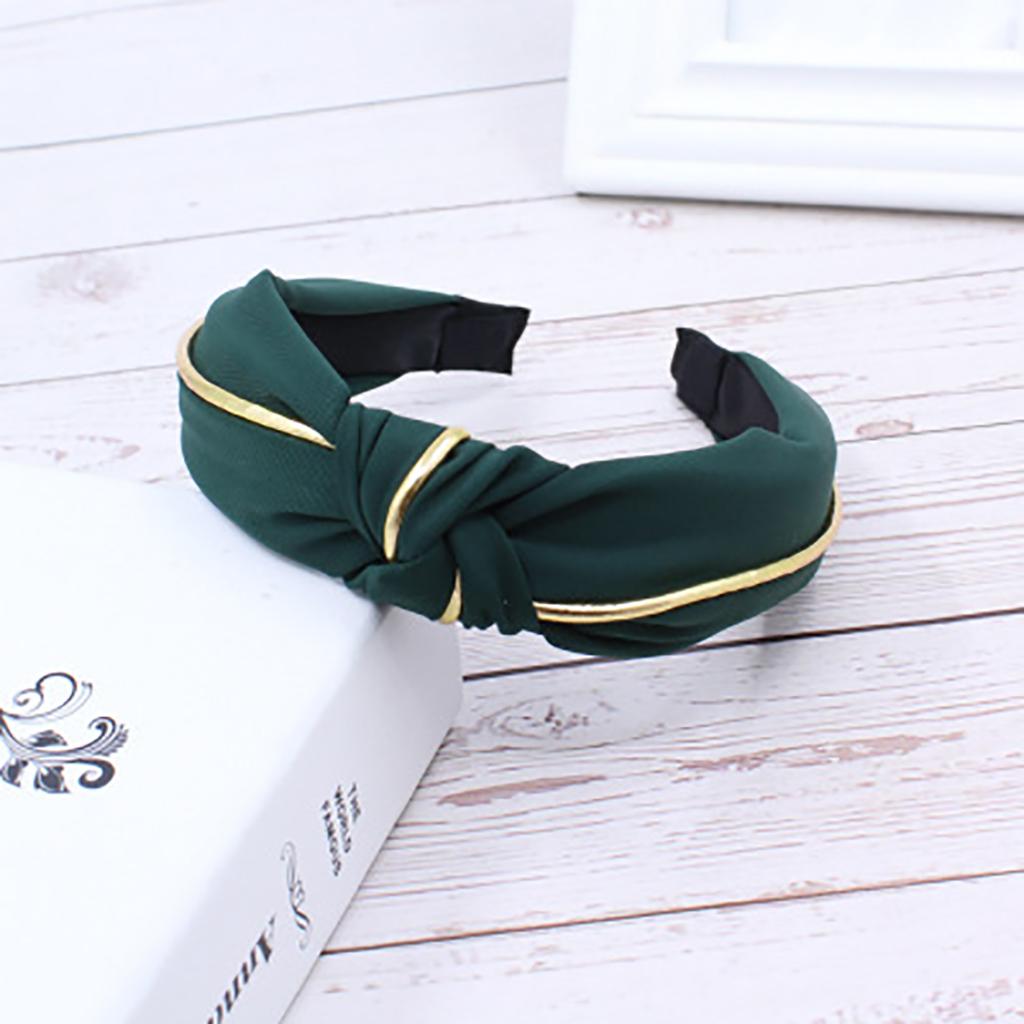 Cài tóc nữ xanh rêu viền vàng kim đẹp sang trọng cài tóc băng đô cài tóc turban bờm tóc