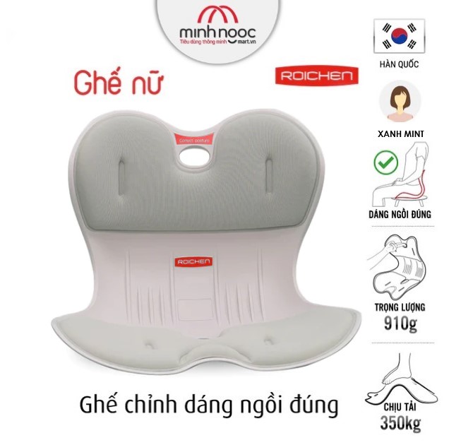 Ghế chỉnh dáng ngồi đúng Roichen - Hàn Quốc _Made in Korea.  Sản phẩm dùng cho Nam, Nữ, Trẻ em. Nhiều màu, nhiều phương án lựa chọn