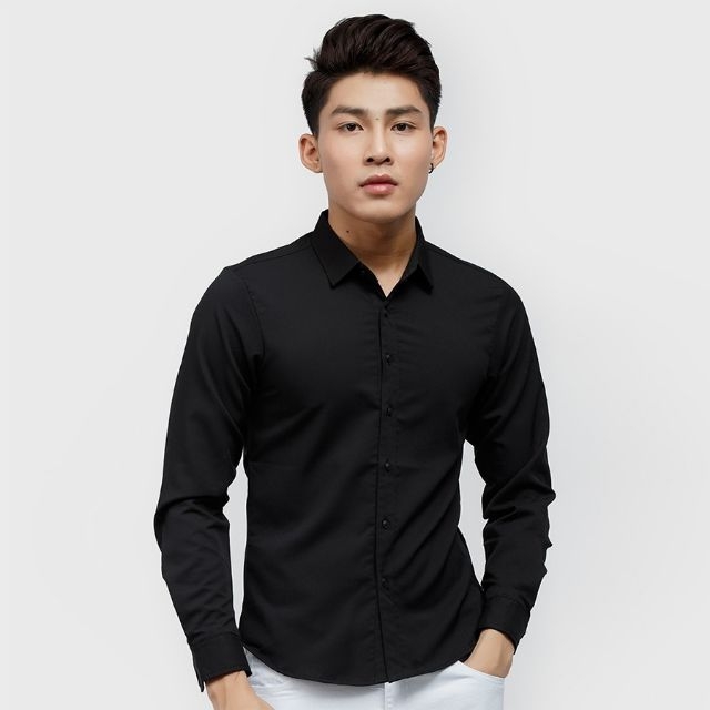 [HCM]ÁO SOMI NAM ĐEN TRƠN CHẤT KATE LỤA CAO CẤP JULYSHOP94 MS083