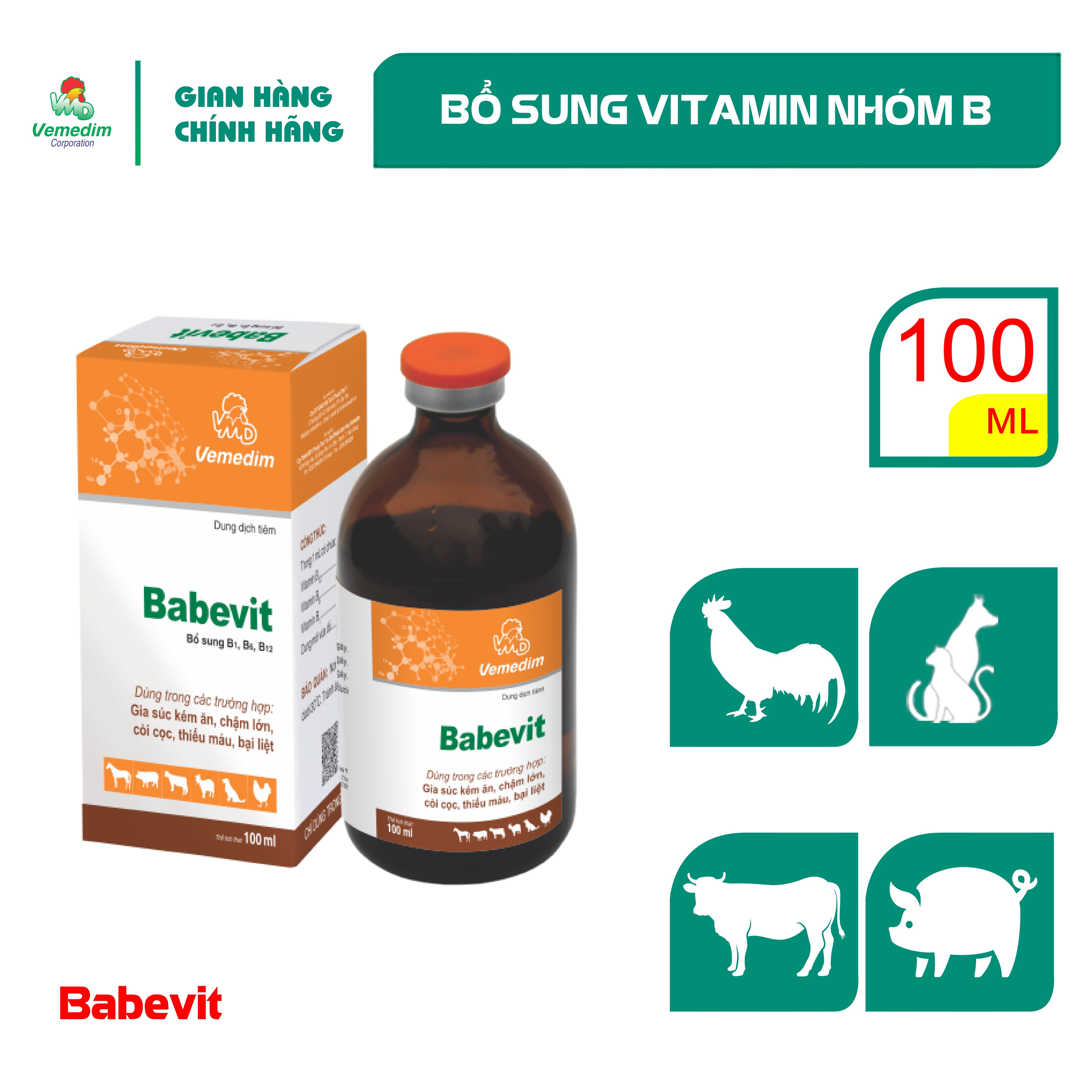"Hoàn tiền đến 10%" Vemedim Babevit thuốc tiêm bổ sung vitamin nhóm B cho chó mèo, chai 100ml