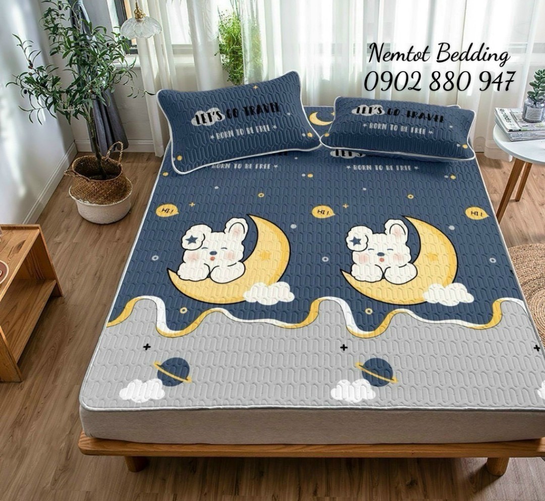 🌊Super cool 5D rubber air conditioning projector🌊Latex air-conditioning mat with natural cooling Tencel silk fabric, 1-kind rubber mat with 2 Matching pillow cases _ ¨tot bedding_shipping HCMC