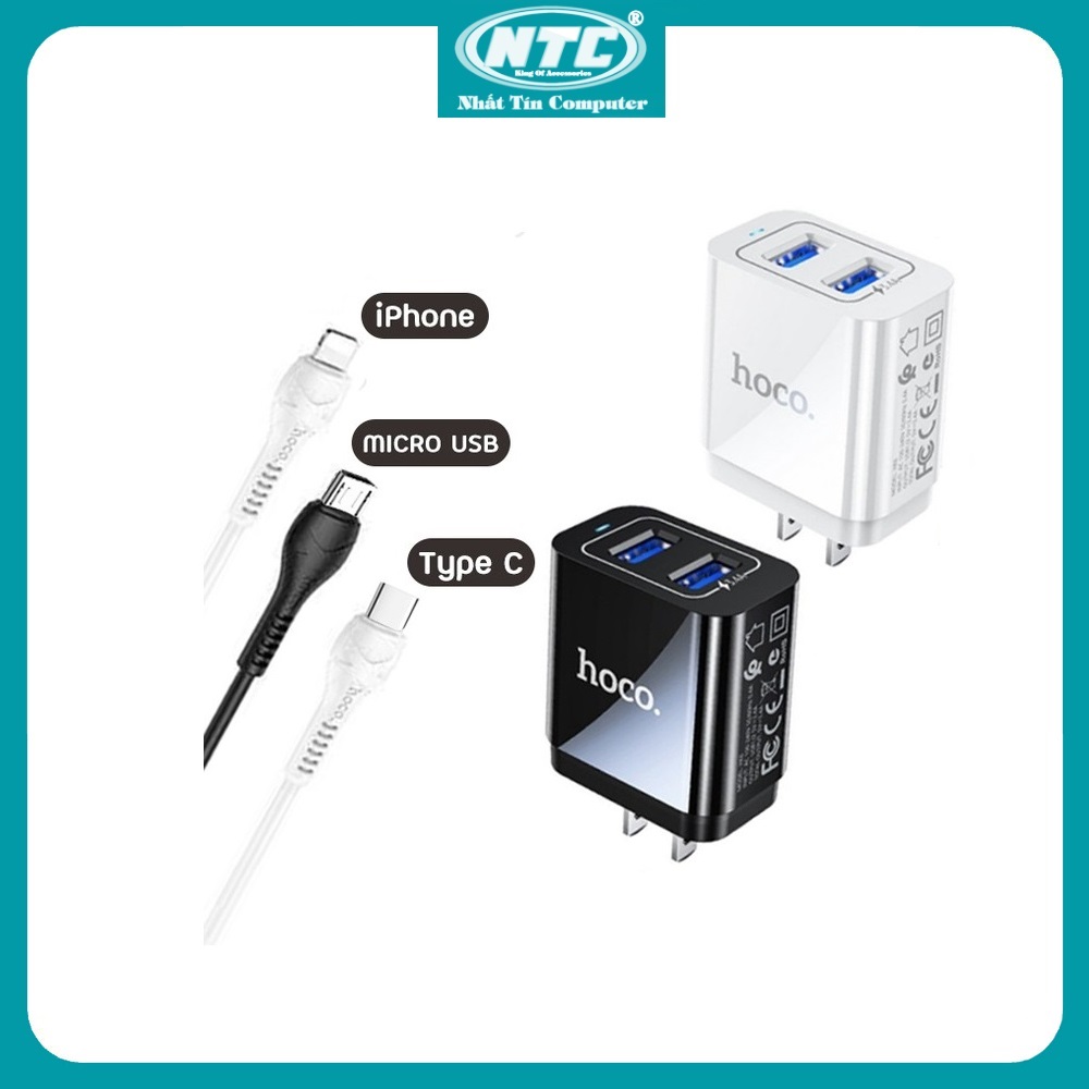 Cốc sạc nhanh 2 cổng / Bộ cốc cáp sạc Hoco HK6 Brilliant 3.4A - chân Lightning / Micro-USB / Type-C (Màu Random) - Hãng phân phối chính thức - Nhất Tín Compute