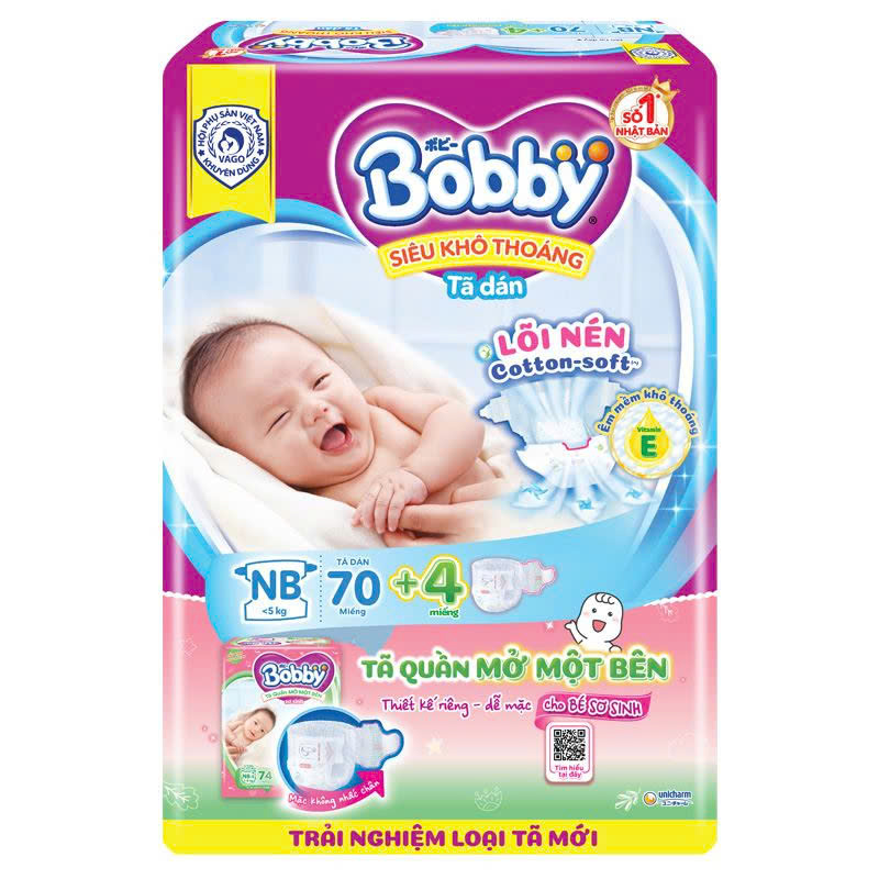 Tã dán Bobby size NB70 miếng (Dưới 5 kg)
