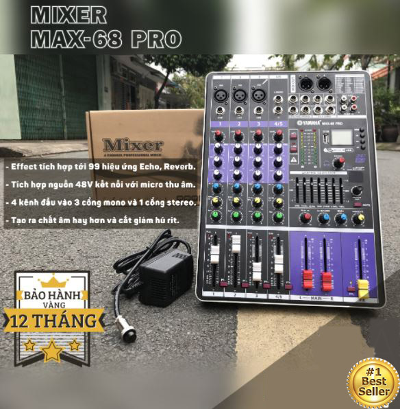 Mixer Hot Nhất Hiện Nay, Hệ Thống Mixer Yamaha Cho Âm Thanh Chuyên Nghiệp, Mixer Karaoke Hỗ Trợ Lọc Âm Tốt, Giá Rẻ, Mixer Max-68 Pro - 99 Hiệu Ứng Vang, Echo, Karaoke-Liveatream Cực Hay Và Mượt Mà, Dễ Sử Dụng, Chống Hú Cực Tốt.