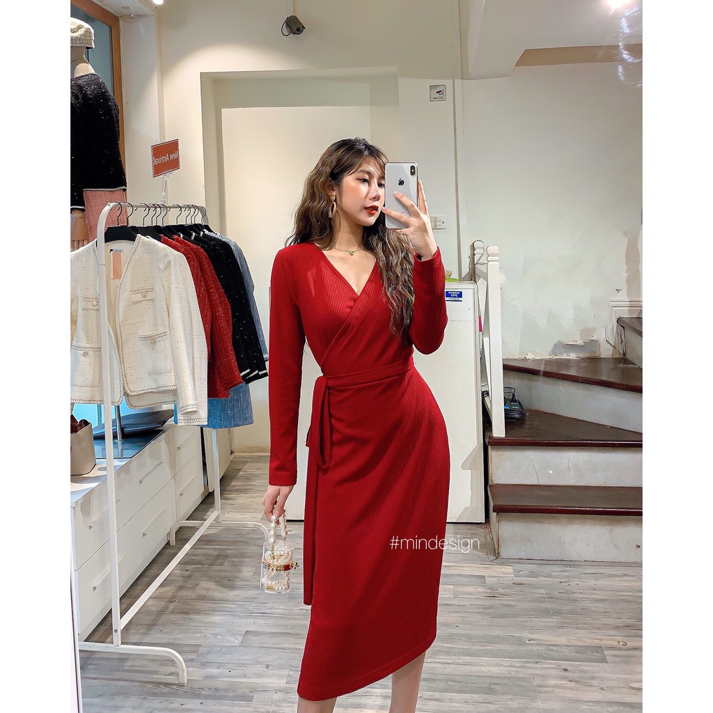 Váy cuốn len đỏ MIN DESIGN