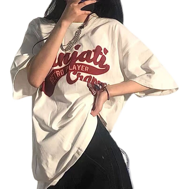 2022美式复古白色短袖T恤女夏季宽松韩版潮ins原宿风半袖上衣服潮