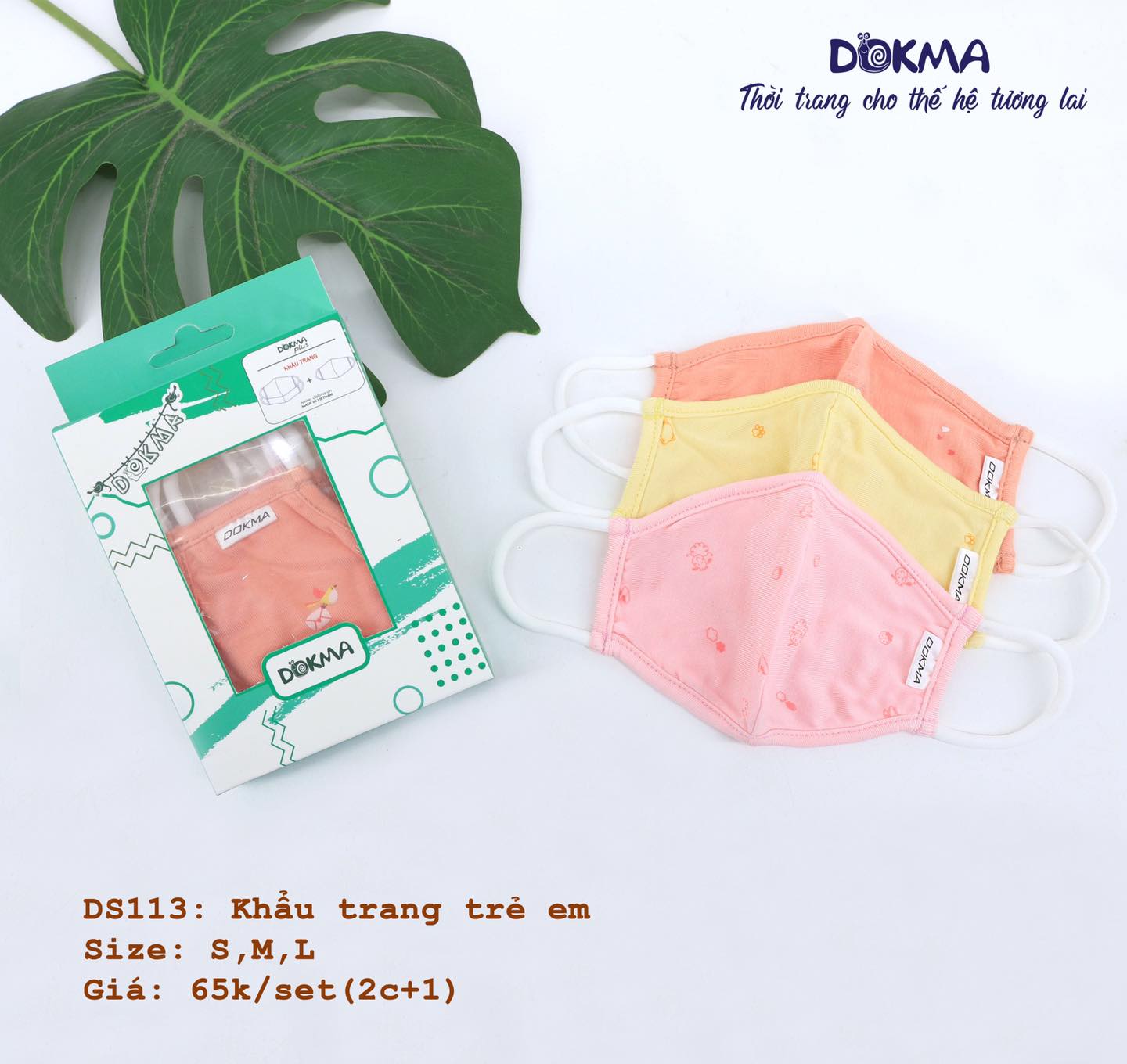 Set 3 khẩu trang vải bamboo Dokma cho bé